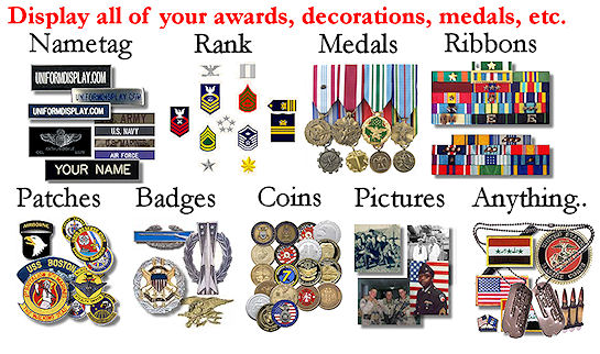 Display your Nametag, Rank, Medals, Ribbons, Patches, Badges, Coins, Pictures, Anything you want...